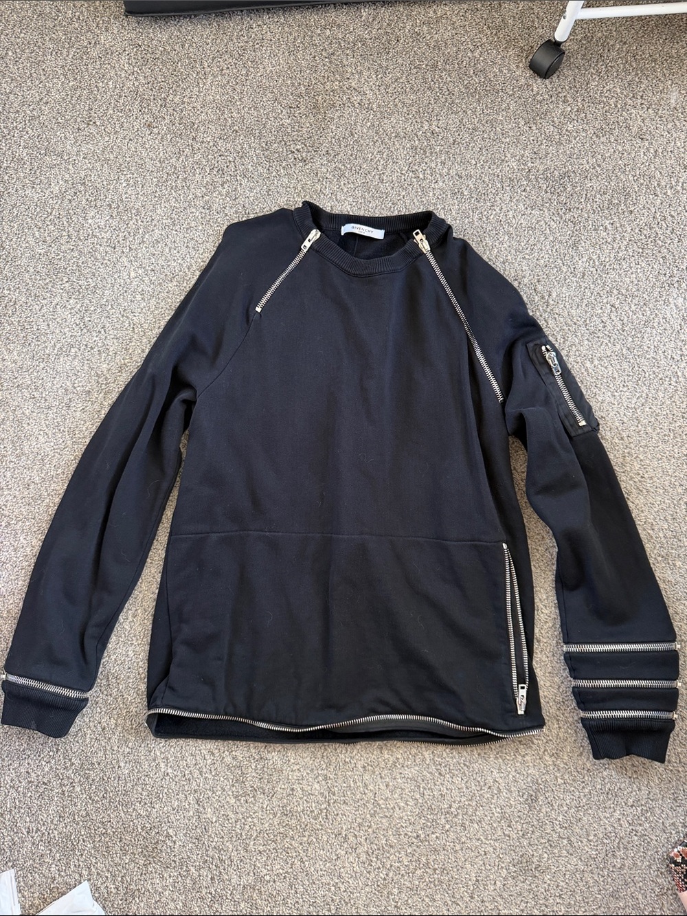 Givenchy Black Crewneck Sweater Zipper Accents (new no tags)